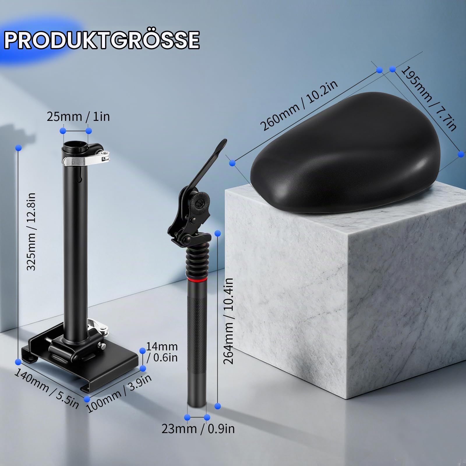 Elektro Scooter Sitz für 13cm-16cm, Elektrorollersitz für Erwachsene Geschwungenen Rändern Fußbretter 55-68cm Höhenverstellbar Faltbar, Erwachsenenroller e Roller Sitz Zubehör