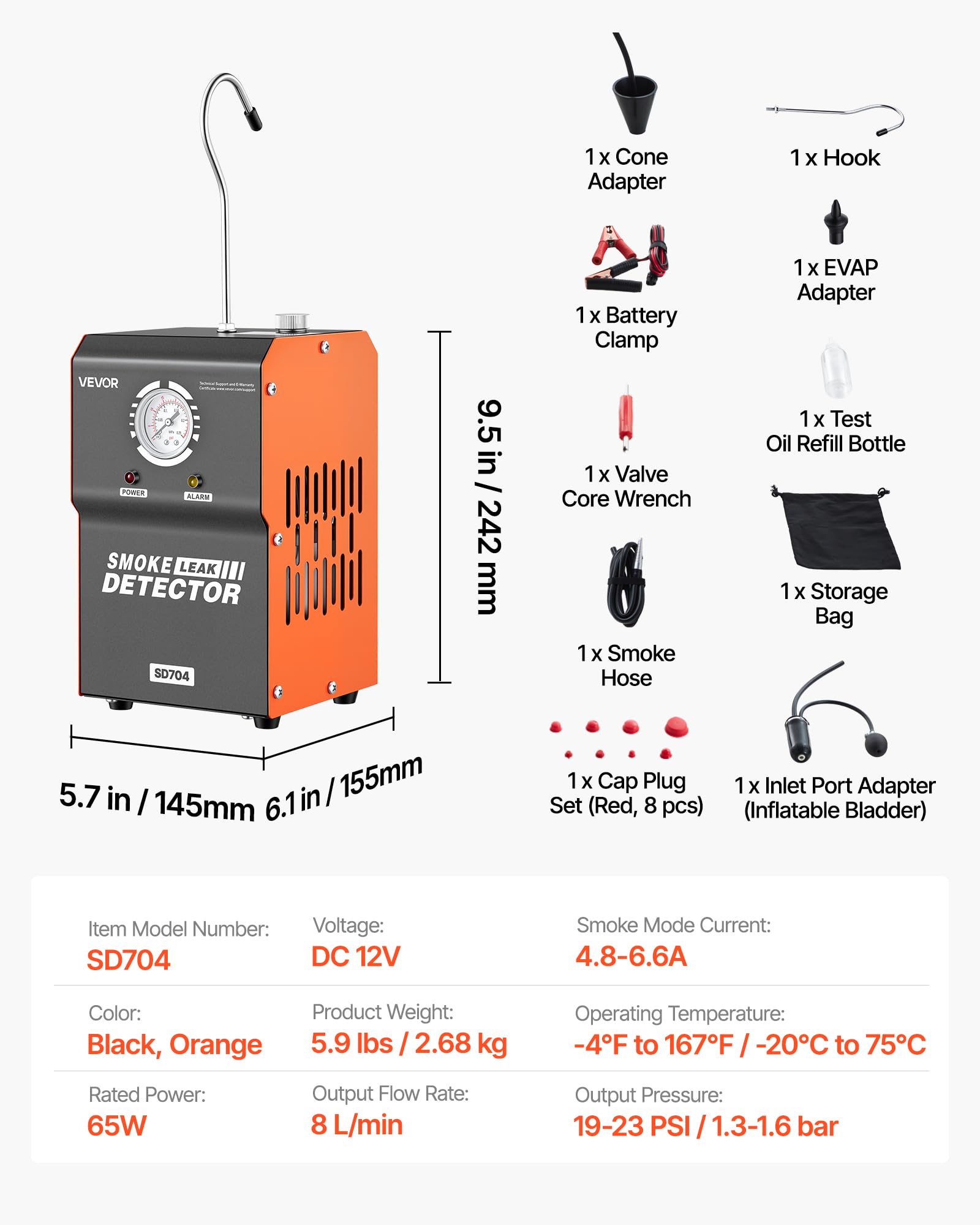 VEVOR Detector de Fugas de Humo Automotriz 12 V CC, Máquina de Fugas de Humo Probador de Vacío EVAP, con Bomba de Aire y Manómetro Incorporados, Detector de Combustible de Tubería 2 Modos para Coches