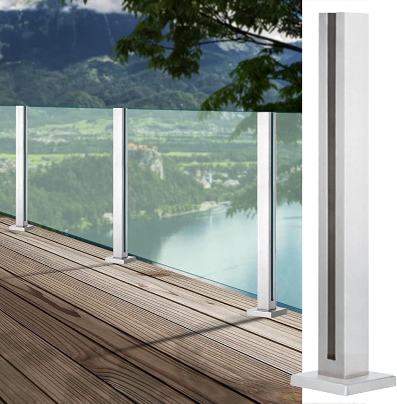 Jvfbjlf Double Slot Brushed Stainless Steel Railing Post Clamp Deck Glass Railing Post With Glass Clamp Balustrade Post Glass Floor Clamp(,95Cm)
