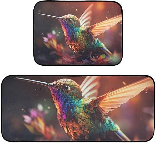 Miniatura 1 de Juego de 2 alfombrillas de cocina para piso, estampado de hadas, colibríes, antideslizantes, acolchadas, absorbentes de agua, tapetes para puerta