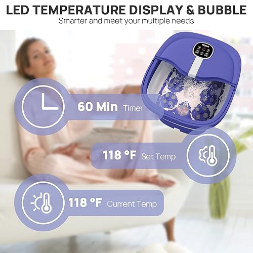 Vista 8 de HOSPAN Collapsible Foot Spa Electric Rotary Massage, Foot Bath with Heat, Bubble, Remote, and 24 Motorized Shiatsu Massage Balls. Pedicure Foot Spa