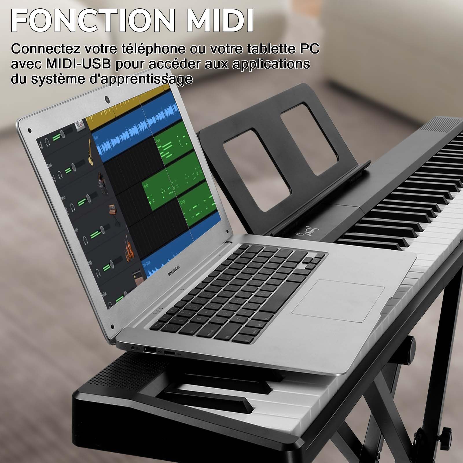 LEADZM Piano Digital Plegable de 88 Teclas, Teclado semipesado, Piano Electrónico con Modo Bluetooth Dual, 1000 Ritmos, 1000 Tonos y 50 Demostraciones para Principiantes (Negro, +Soporte)