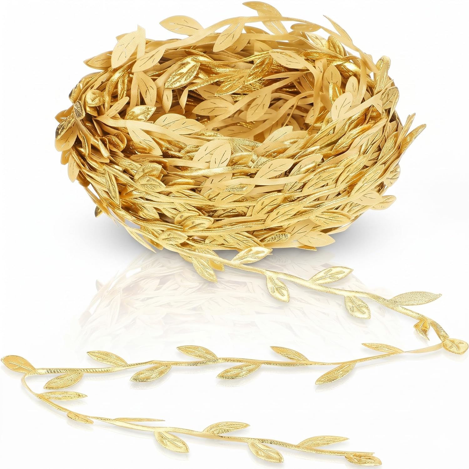 Wellrun Gold 10M Leaf Garland String,Artificial Vine With Leaves Ribbon,Decorative Vine Trim Rope For Diy Crafts,Weddings,Spring Party Decorations,Home Decor,Floral Backdrops