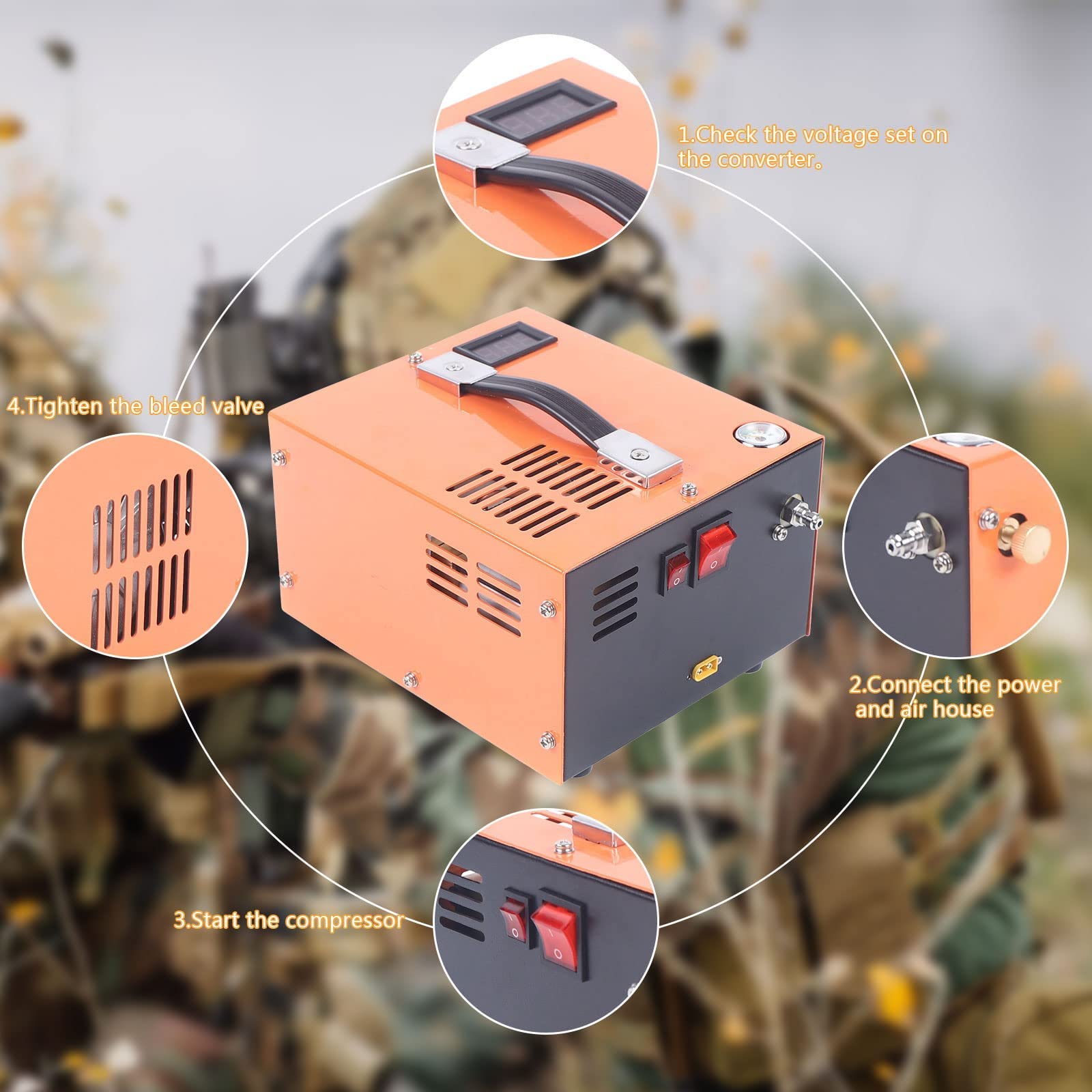 Sprężarka powietrza PCP, 4500Psi 300Bar 12V PCP pompa wysokociśnieniowa automatyczne wyłączanie 110 V/220 V/12 V przenośna sprężarka powietrza Pcp
