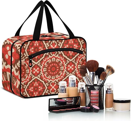 Miniatura 6 de Boho Red Vintage Flowers hanging toiletry bag men with hook, designer expandable hanging makeup bag for essentials for women toilet bolso de