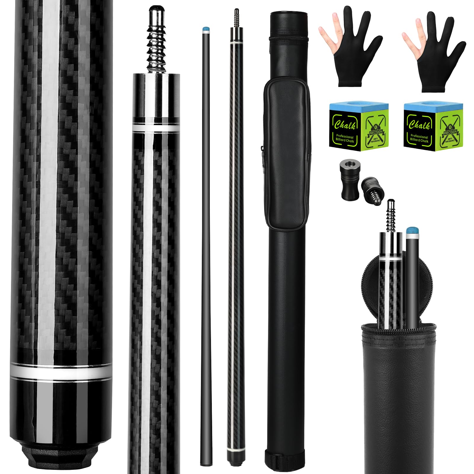 Kmise Carbon Fiber Pool Cue Stick 58", Billiard Cue Sticks 21-23oz, Low Deflection Pool Cue with 12.5mm Tip, Professional Billiard Carbon Fiber Pool Sticks for Adults