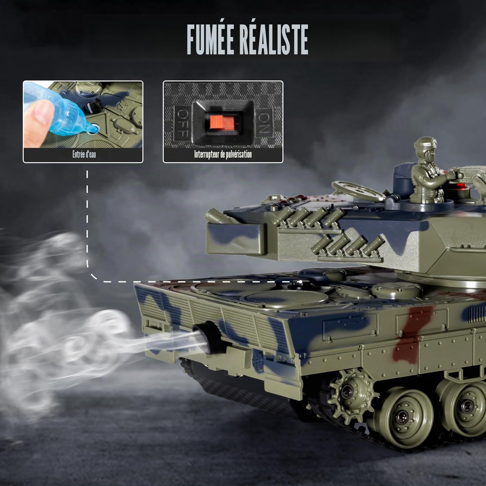Supdex Tank Telecommande, RC Char 1/24 Telecommande, Leopard II Radiocommande, Combat avec de la Fumée et des Lumieres, Char Telecommandé Enfant, Convient aux Enfants de 6 Ans et Plus