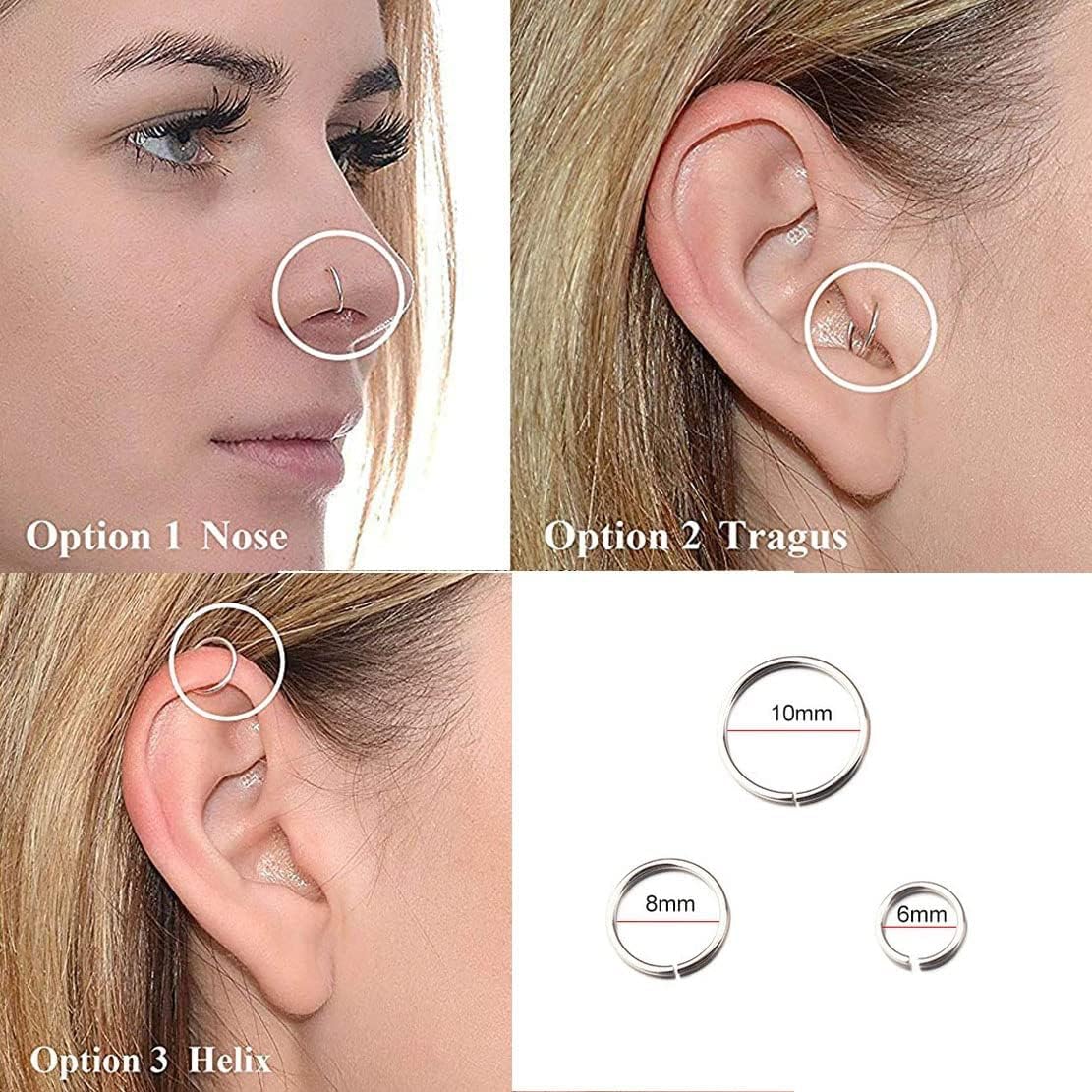 2 Pcs Surgical Steel 8mm Non-Pierced Nose Ring NR01148