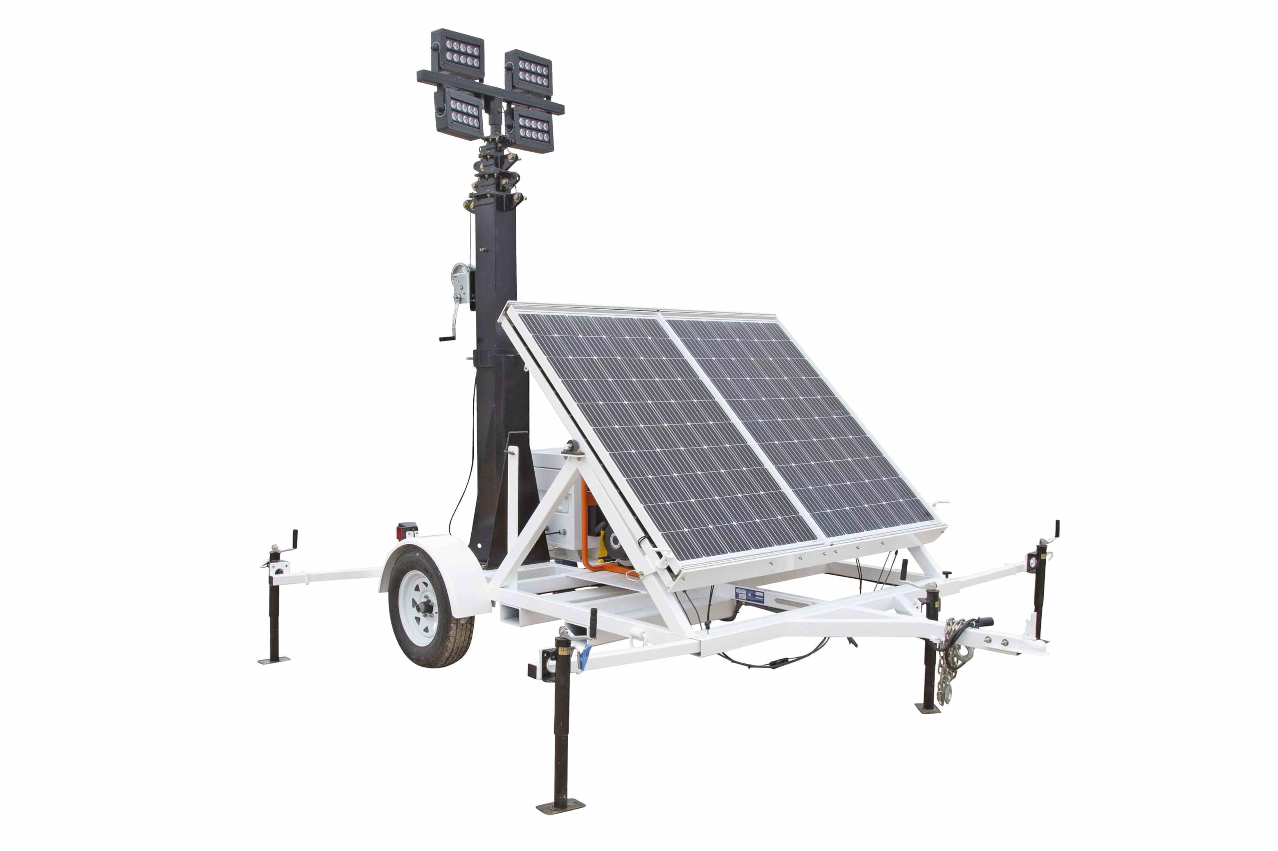 1060 Watt Solar Tower - 30' Mast - (4) 100W Lamps - Backup Diesel Genset - Timer and Dusk/Dawn - 120V
