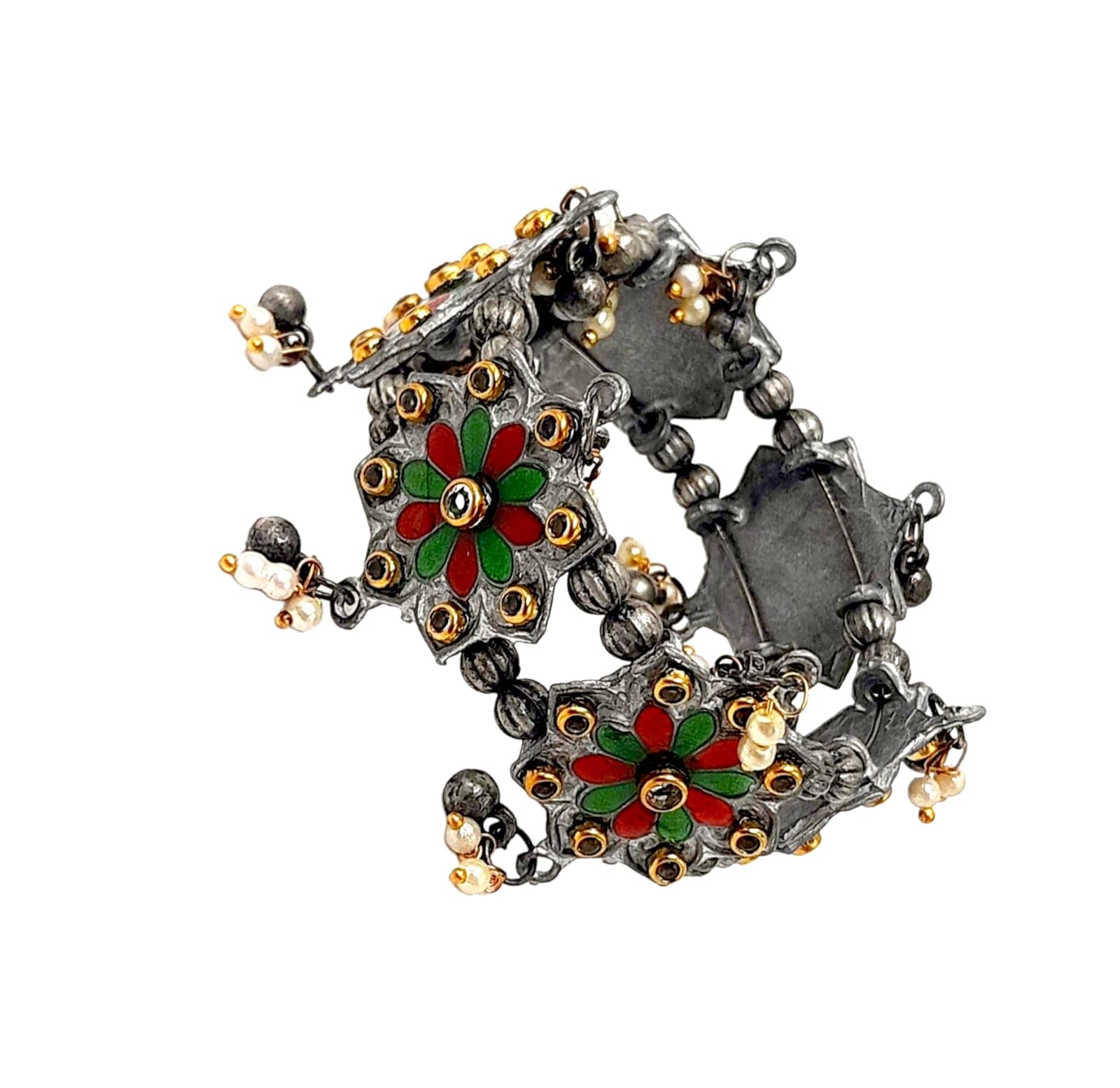 Just In Jewellery Oxidized Silver Kundan Fusion Work Pearl Beads Openable Bracelet/Kada Hand cuff For Girls & Women (Pack Of 1) (B0BTW3GW3T) Amazon Price History, Amazon Price Tracker