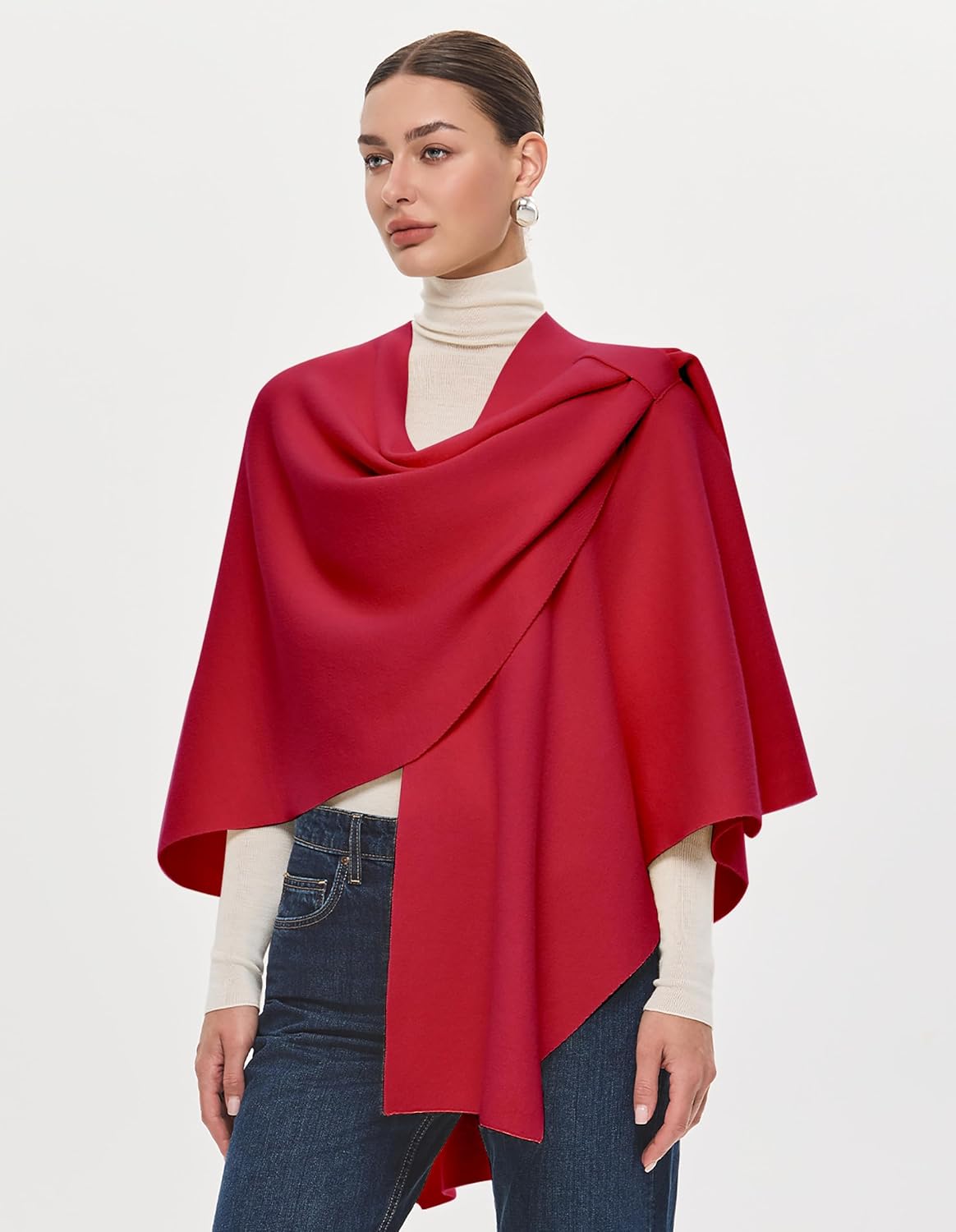 PULI Womens Large Cross Front Poncho Sweater Wrap Topper Knitted Elegant Shawls Cape for Fall Winter - Image 3