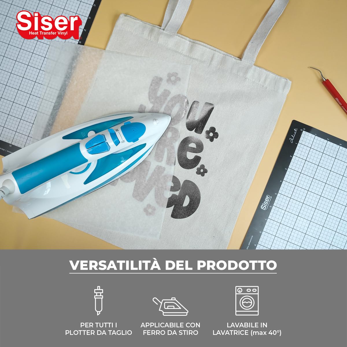 Siser® Metal Silver Argento, 30cm x 0,5mt, Vinile Termotrasferibile Termoadesivo Metallizzato per la Personalizzazione dei Tessuti, Abbigliamento e Accessori, Hobby creativi, Facile da Tagliare