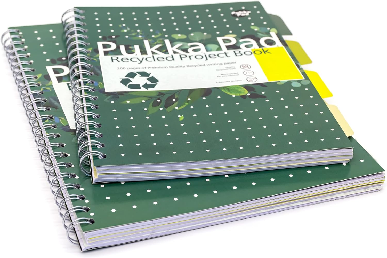 Pukka Pad, Recycled 6-Subject Double Spiral Bound A4 Project Book with 5 Dividers - 80GSM FSC Paper with Micro-Perforated and 4-Hole Punched Margins – Recyclable - Pack of 3