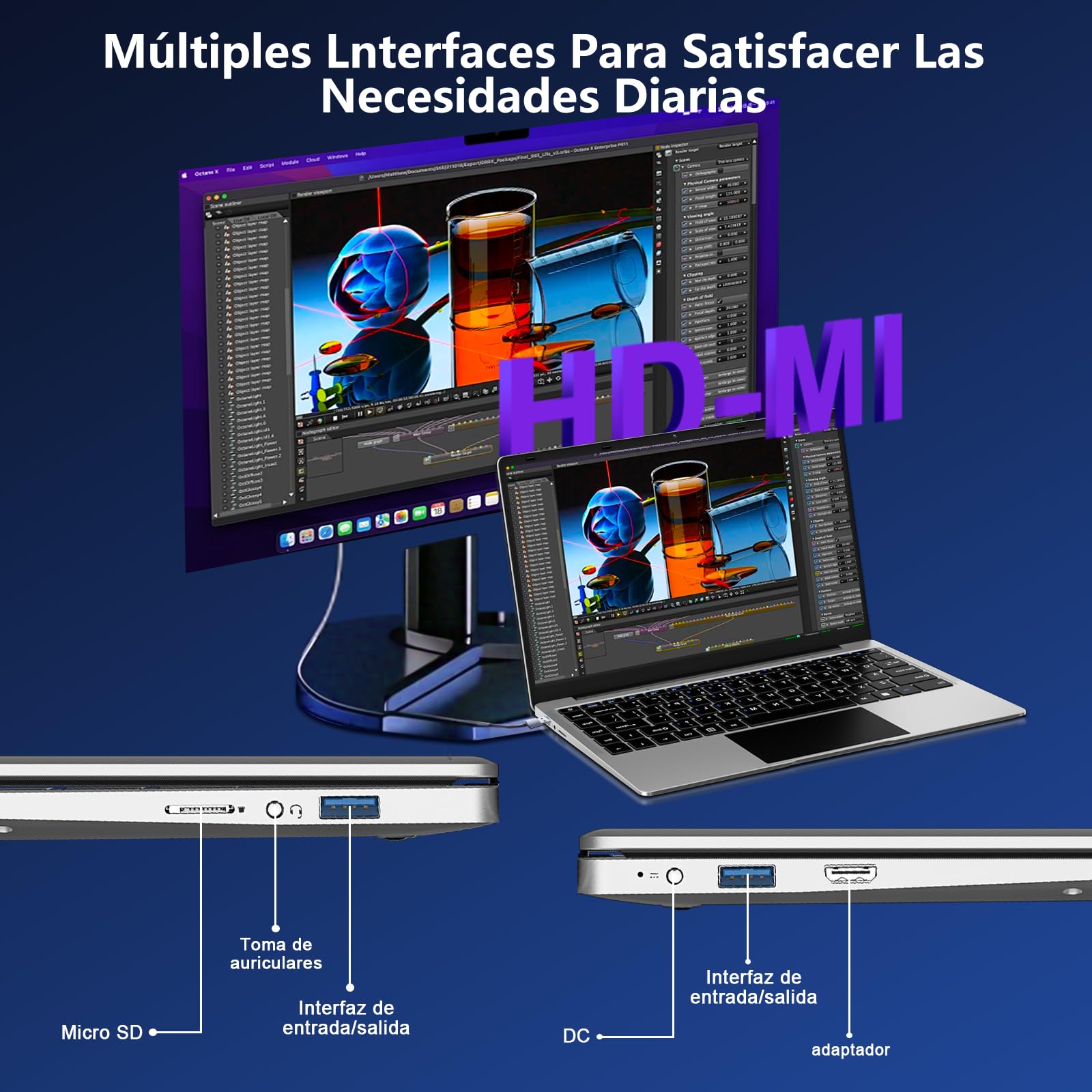 bvate 2026 Ordenador Portátil 14" Win11 8GB 256GB SSD Soporte 1TB SSD Expansión Portátils 2.4G+5G WiFi BT 4.2 USB HDMI 1920x1080 FHD con Ratón Inalámbrico y Teclado Español Membrana - Plata