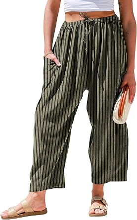 TARSE Womens Wide Leg Linen Pants Casual Loose Baggy Drawstring Summer Beach Travel Vacation Palazzo Harem Pants with Pockets