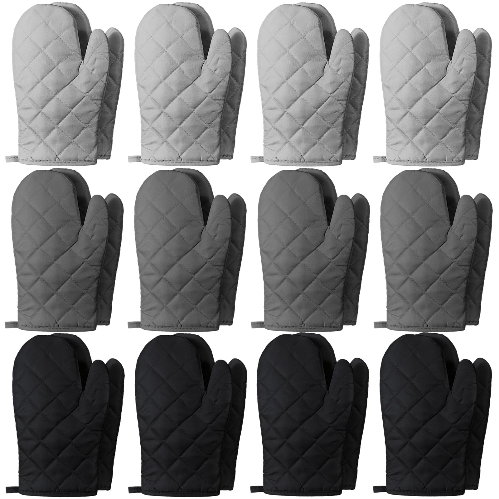 Geyoga Lot de 12 paires de gants de cuisine résistants à la chaleur en coton épais matelassé flexibles pour la cuisine, le barbecue, le pique-nique, la cuisine, les grillades, 27,9 cm (noir gris)