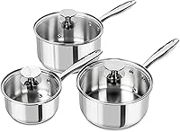 Michelangelo Stainless Steel Saucepan Set 1QT 2QT 3QT with Lids - Induction Nonstick Saucepans, Dishwasher Safe 6pc