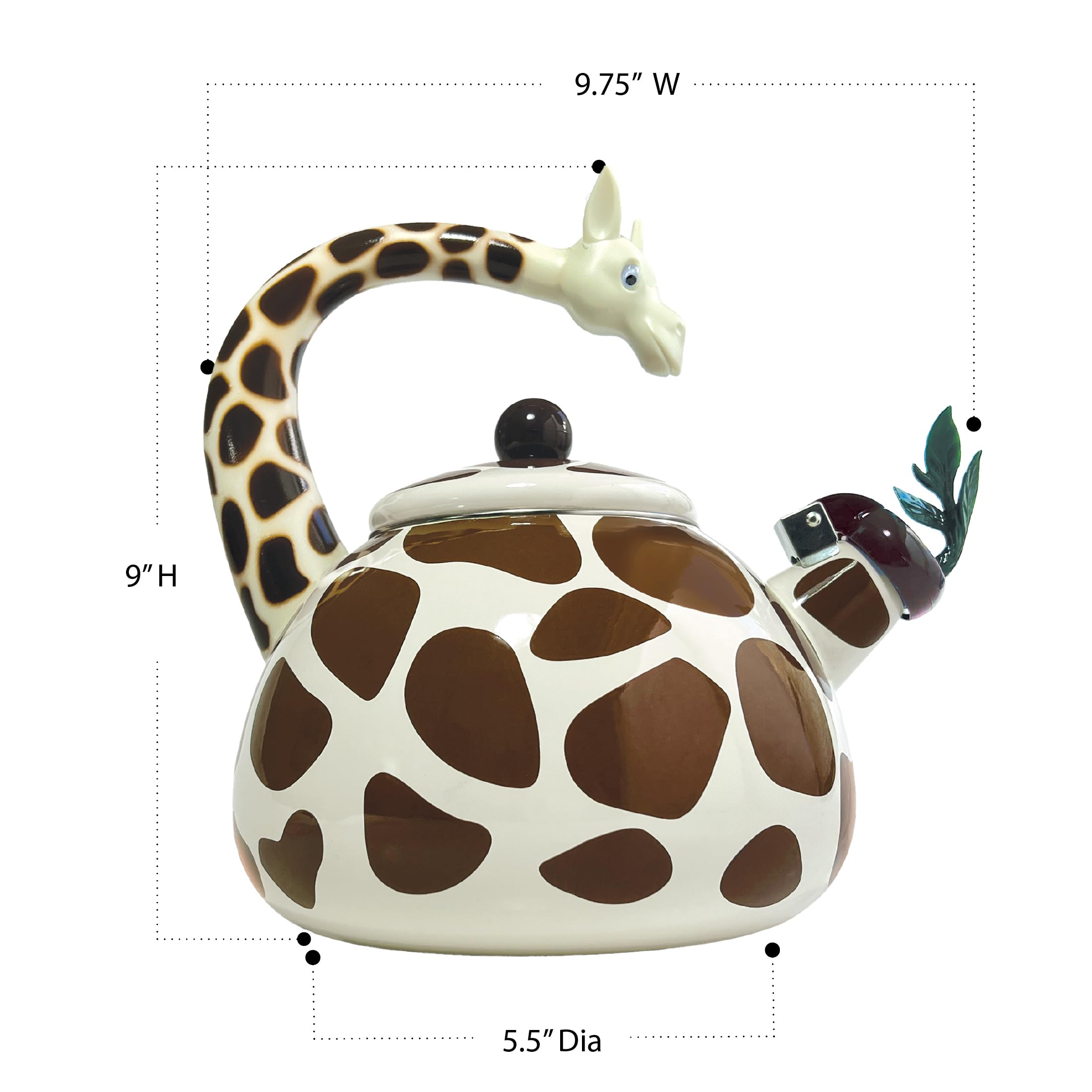 Trenton Gifts Giraffe Design - Hervidor de té silbante - Tetera de acero esmaltado para estufa - Bonitos accesorios de cocina - 2.1 cuartos de galón