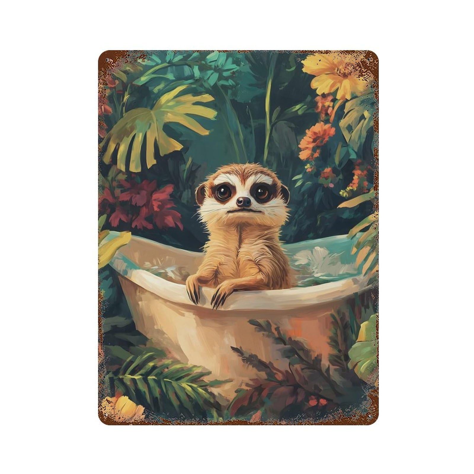 Meerkat in A BathTub Rusty Metal Tin Sign 15.7"x11.8", for Pub, Kitchen And Man Cave Decor, Farmhouse Wall Decor