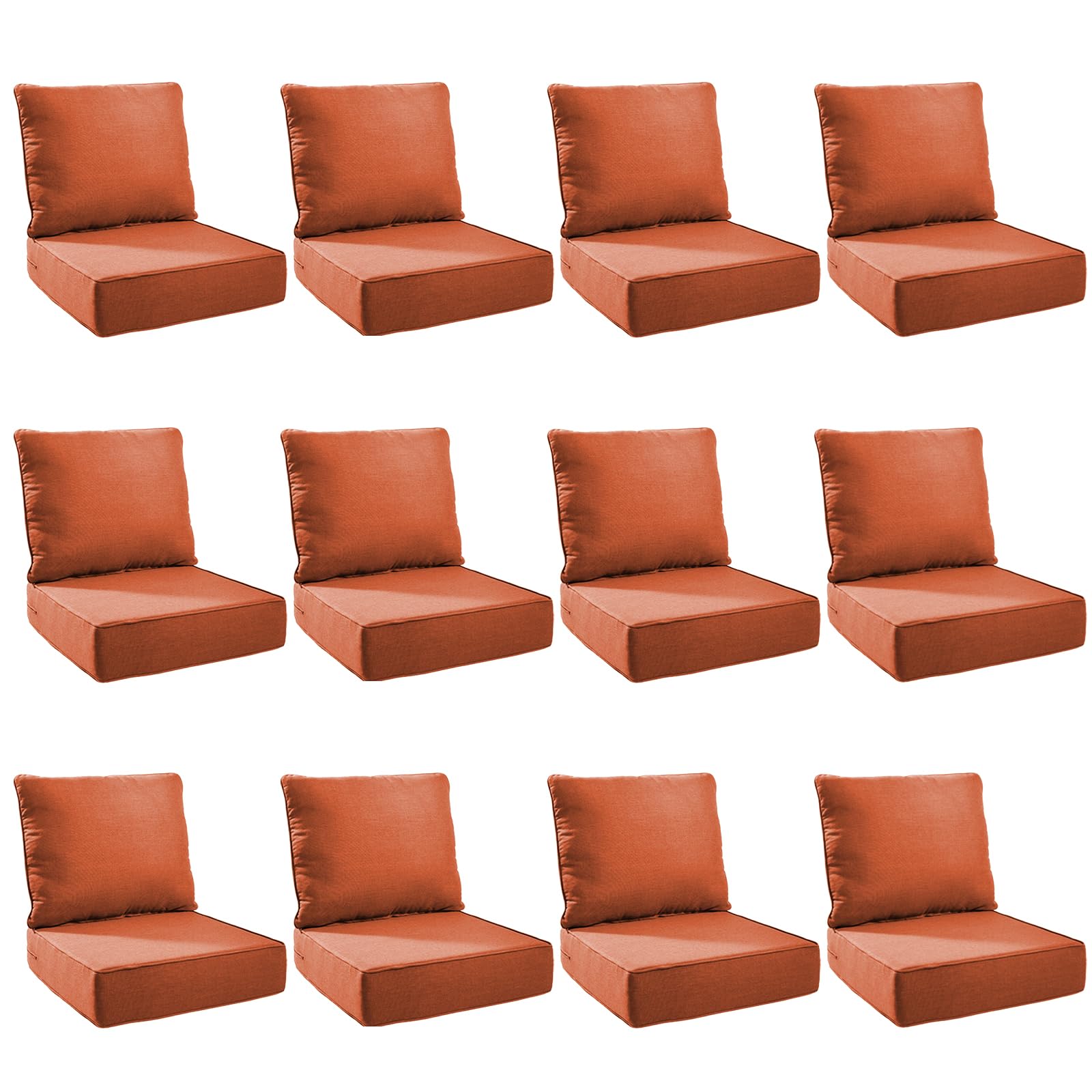 Outdoor Cushion Set for Patio Furniture, UV Resistant, Water Resistant - 6 Inch Thick Foam Garden Cushions – 22x24 Inch Patio Seat Covers for Chair/Sofa/Couch | Orange | 12-Pack |