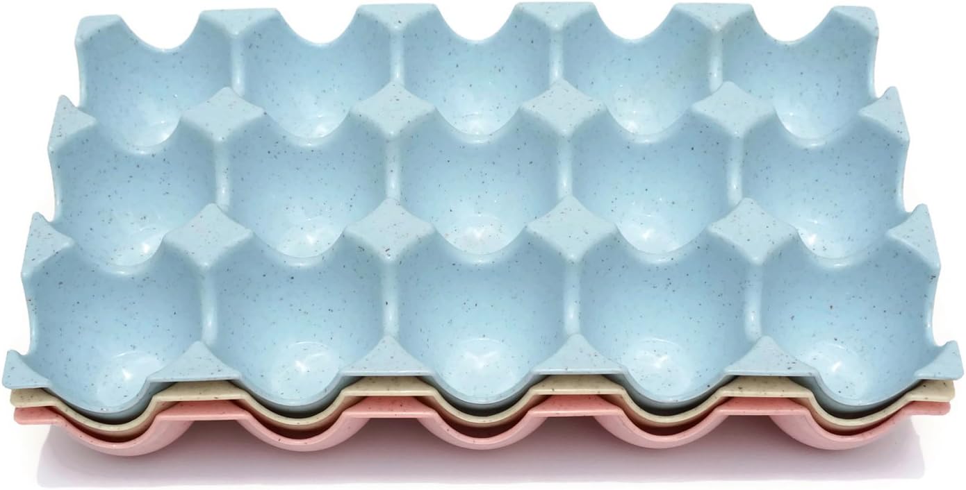 15 Cup Egg Trays - 3 PCS - Egg Holder Storage Container for Refrigerator Kitchen, White, Pink, Blue, Plastic
