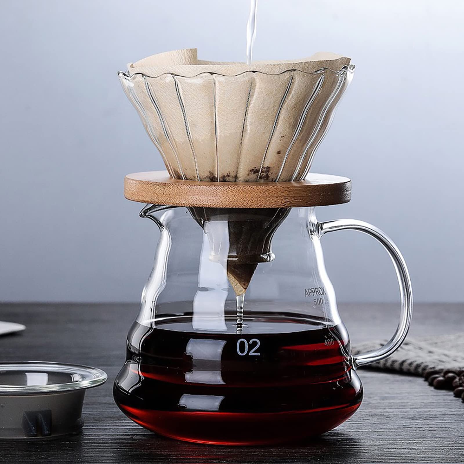 HMTE Cafetera de Vidrio para Verter, Juego de cafetera para Verter, cafetera de Goteo, cafetera de Mano Reutilizable, hogar, Viajes, al Aire Libre (20.28 oz/600 ml) (Color : B) (C)