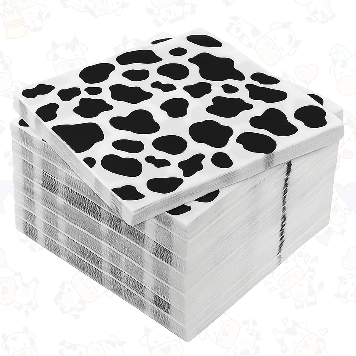200 Pieces Cow Print Napkins 2 Layers, 6,7x6,7in Farm Animal Cow Napkins, Disposable Animal Napkin Black & White Napkin for Birthday Party Baby Shower Theme Dinner