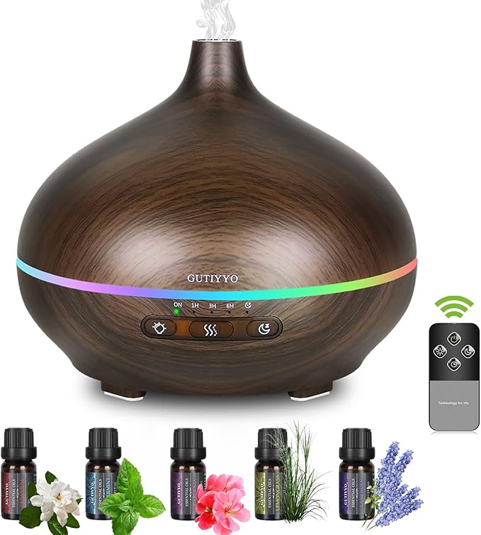 GUTIYYO Aroma Diffuser 600ml, Diffuser, Duftöl Diffuser, 5x10ml Diffuser Ätherische Öle