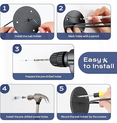 Miniatura 5 de PUERSI Soporte de bola de montaje en pared Soporte de bola Almacenamiento de exhibición para baloncesto Fútbol Fútbol Voleibol