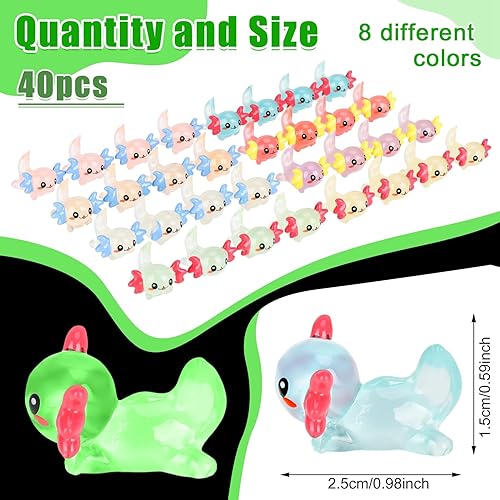 Miniatura 2 de Fuyamp 40 piezas de mini ajolote luminoso de resina en miniatura que brillan en la oscuridad diminutos ajolote figuras para paisaje, acuario, casa