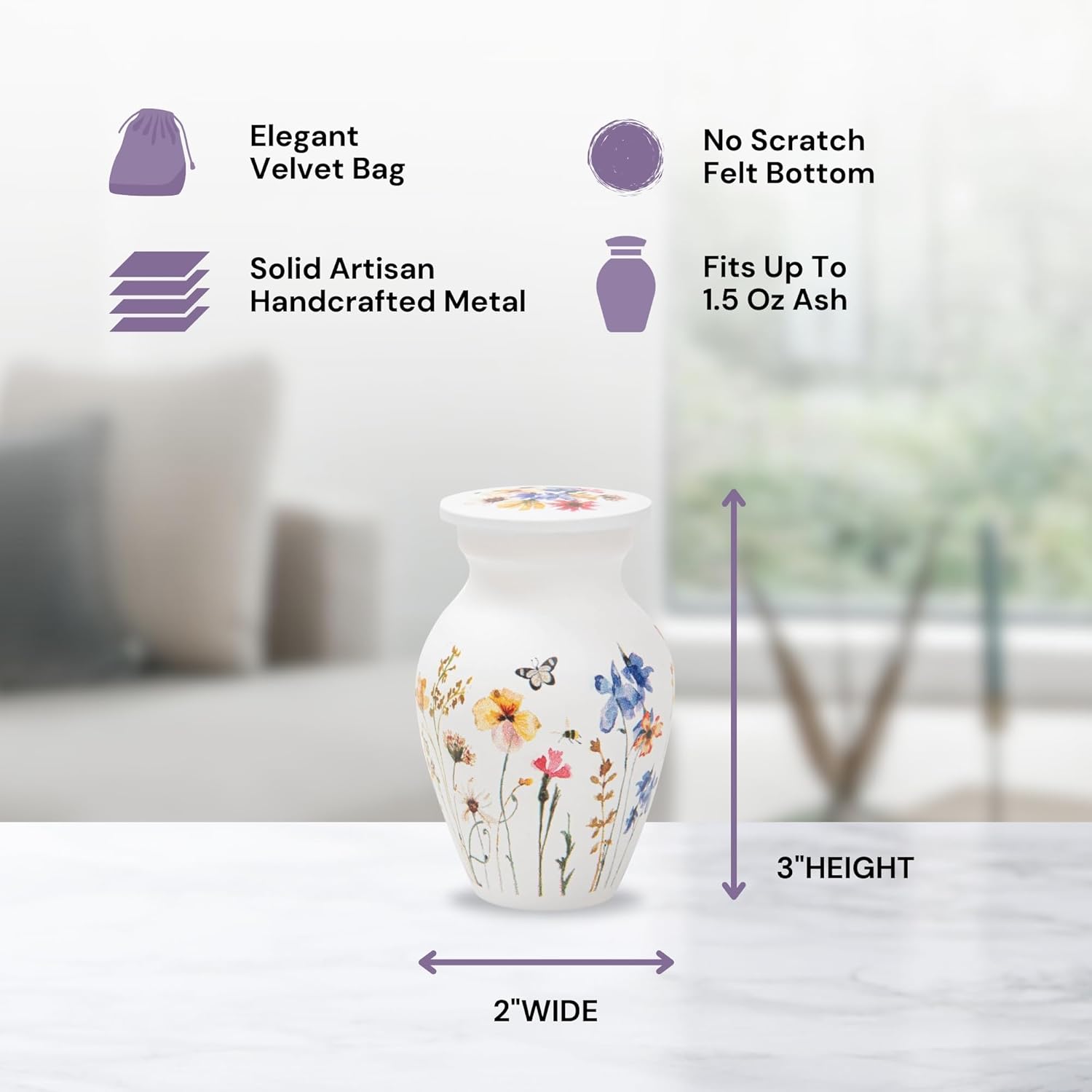 Cremation Urns for Human Ashes Adult Female | Human Urn for Ashes for Women | Decorative for Cremation, Funeral, Burial, Home | Handcrafted Keepsake - Wildflower - Image 2