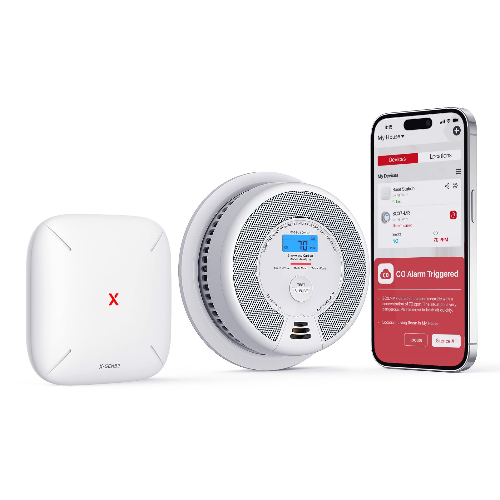 X-Sense Rilevatore di Fumo e Monossido di Carbonio WIFI, Sensore da 10 Anni e Batteria Sostituibile da 5 Anni, Allarme Antincendio per Casa con Notifiche App, Conforme EN14604 e EN50291, SC07-MR11