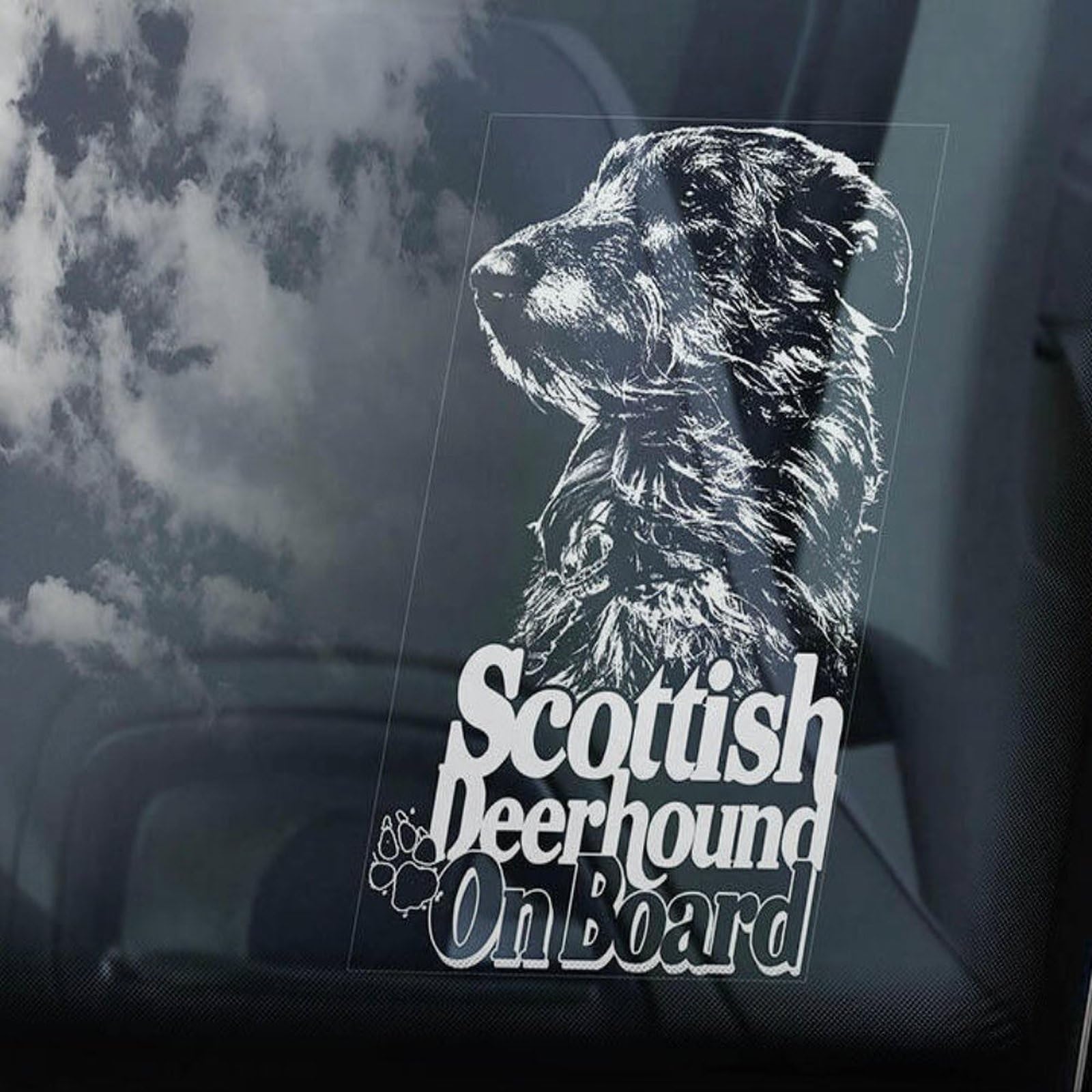 LMMIXEE Scottish Deerhound on Board Car Window Sticker Scottish Deerhound Dog Sign Decal Dog Mom Dad Vinyl Die Cut Decals Funny Dog Bumper Stickers Scottish Deerhound Dog Owner Gift