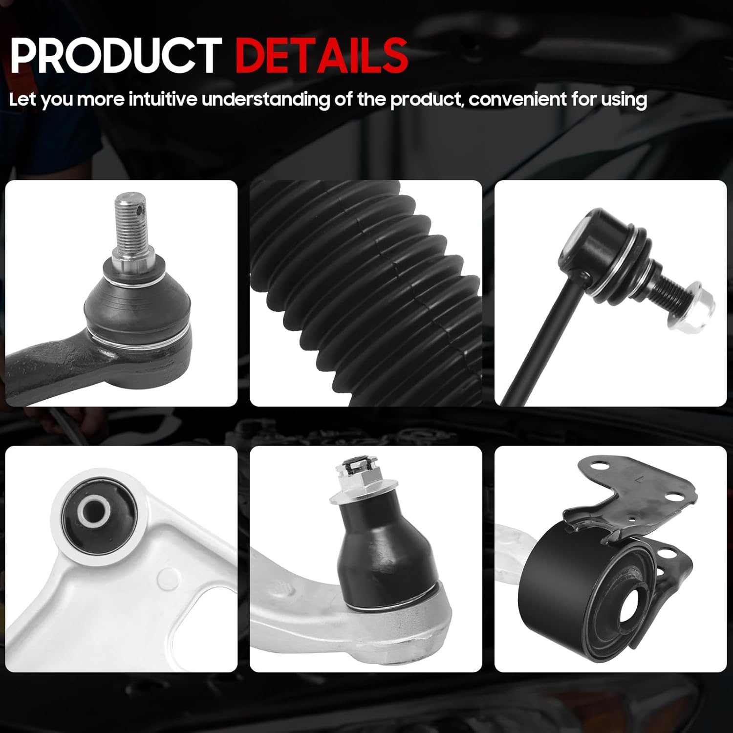 10Pcs Front Suspension Kit for 19-23 Honda Passport/ 16-22 Pilot/Ridgeline, for Acura MDX, 2 Lower Control Arm 2 Sway Bar Link 4 Outer Inner Tie Rod End (# K623548 526-871 K750834 EV801435 ES801204)