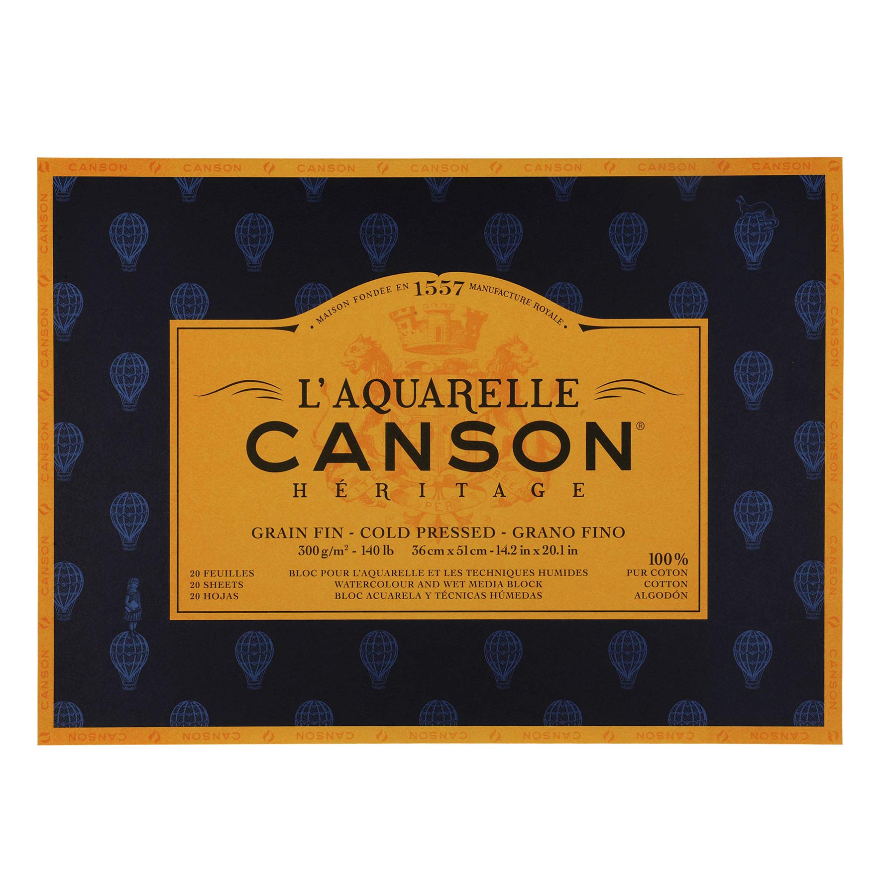 Canson Heritage Watercolour Pad, Glued on 4 Sides, 20 Sheets, fine Grain Fine Grain 36 x 51 cm