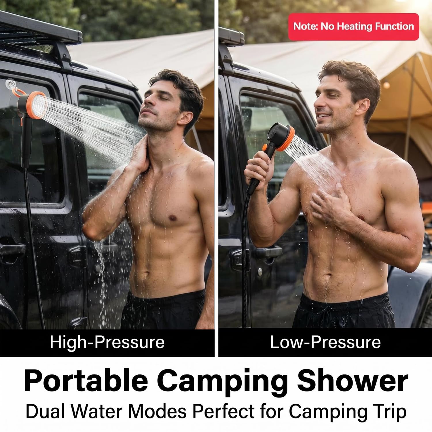 Douche de camping portable, 8000 mAh rechargeable avec affichage de la batterie LED, pompe de douche électrique étanche IPX8, autonomie de 150 minutes, haute pression pour camping, vie en van