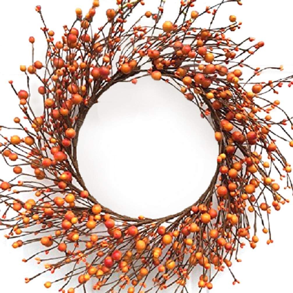 Mixed Orange Berry Wreath for Autumn 22 Inches Handmade with Artificial Berries Fall Decor Thanksgiving Front Door Decoration