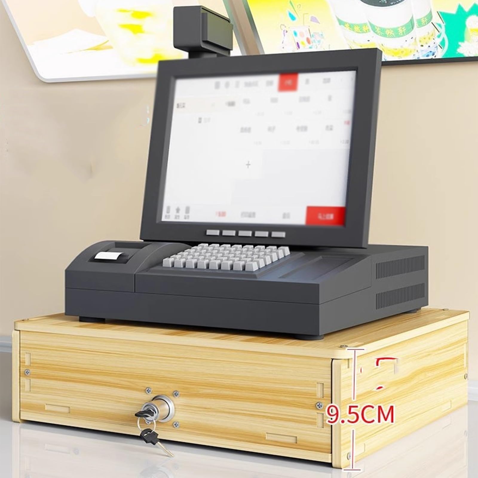 Caja de supermercado, Cajón de Efectivo con Interfaz POS, Resistente, Compacto, Manual, 4 Billetes y 1 Moneda