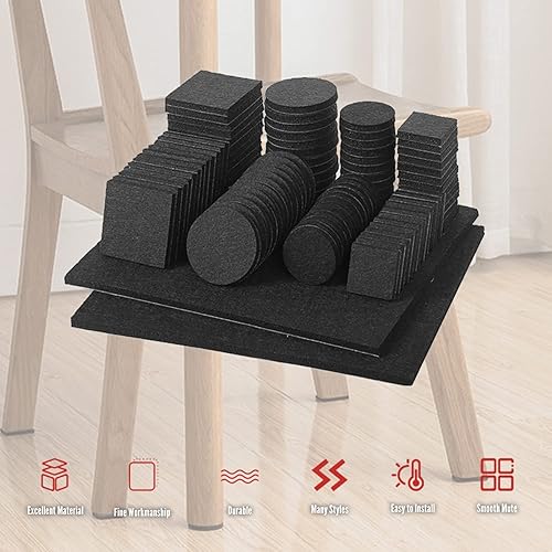 Miniatura 7 de Yinpecly 16 almohadillas de fieltro para muebles, almohadillas cuadradas de 1.18 pulgadas, protectores de suelo autoadhesivos antiarañazos para pies