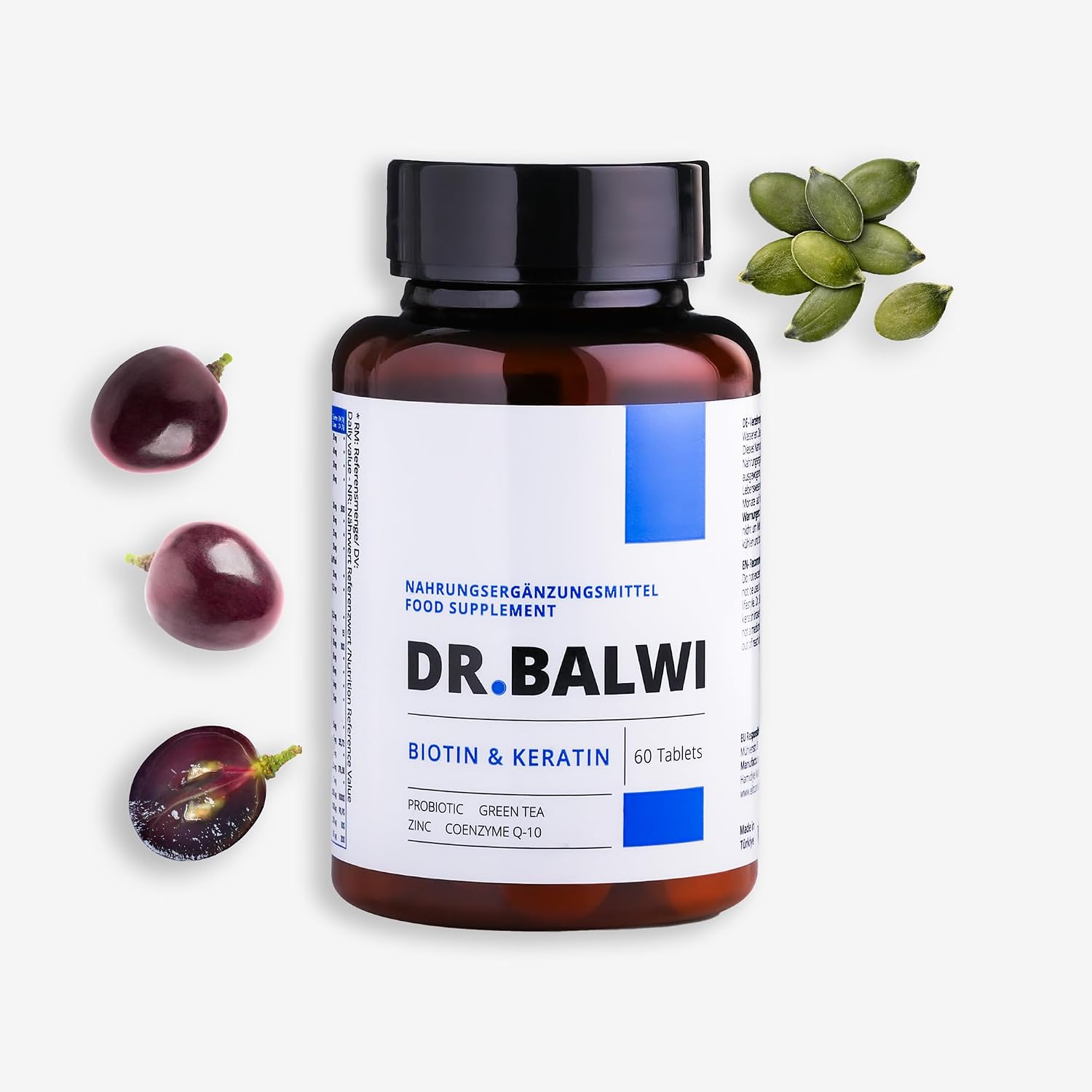 Dr. Balwi Biotin & Keratin Tablets - Promote Hair Growth Reduce Hair Loss Stronger Hair Structure More Volume & Shine Healthier Hair - High Dose Doctor-Developed 60 Tablets