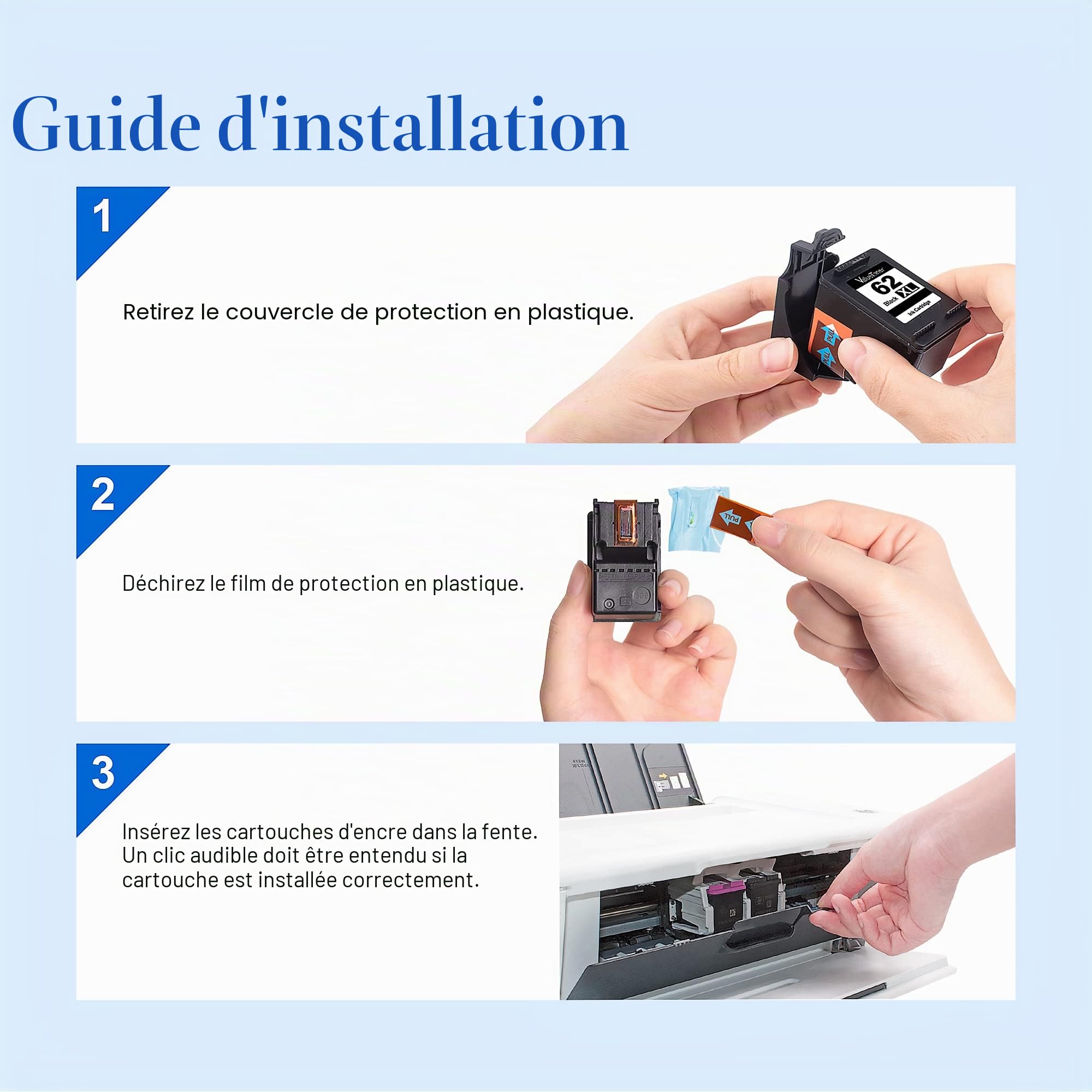 Valuetoner 62 62 XL Cartouches d'encre Compatible pour HP Envy 5540 5640
