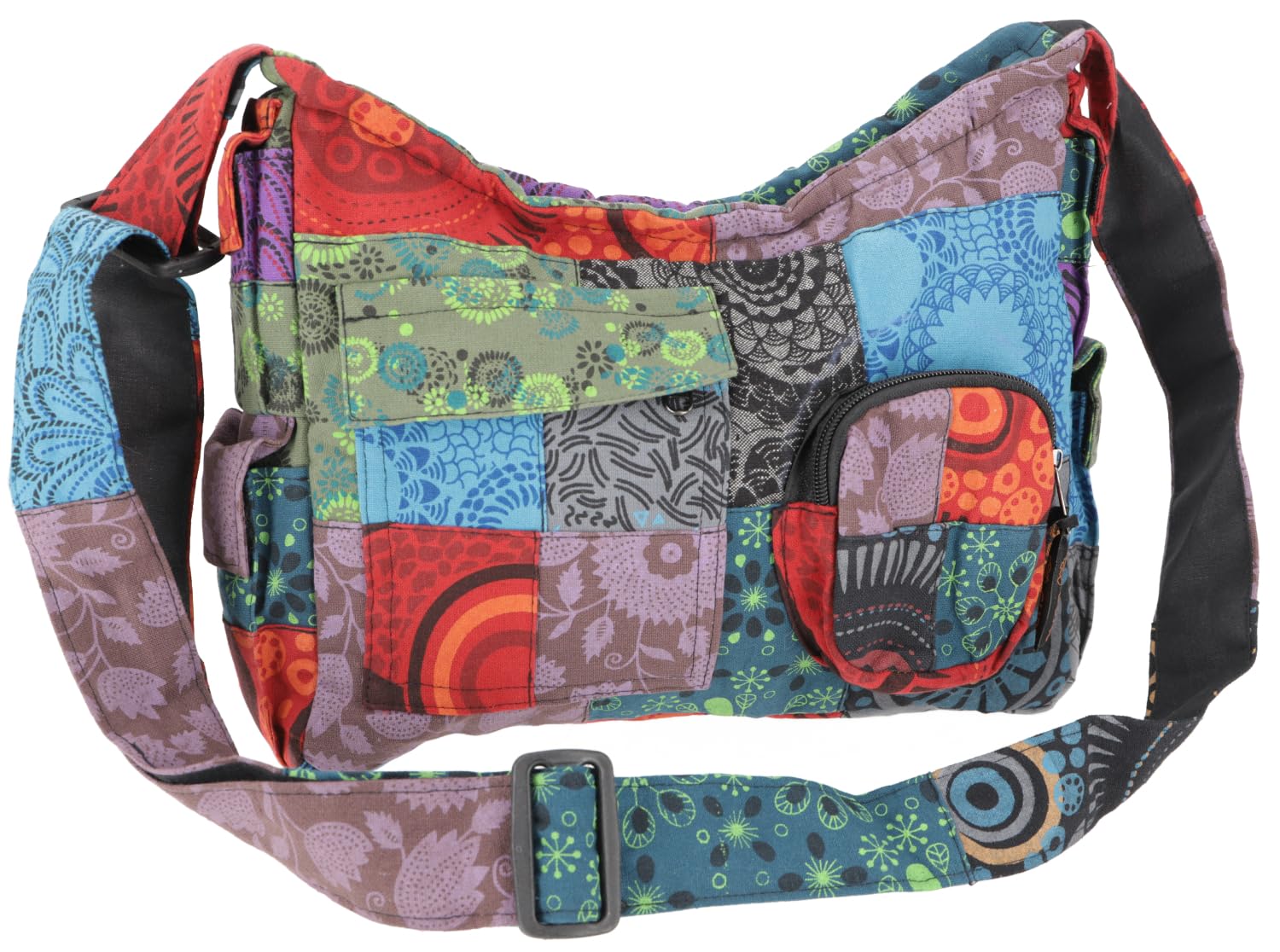 GURU SHOP Ethno Rucksack/Ethno Schultertasche, Herren/Damen, Schwarz, Baumwolle, Size:One Size, 30x30x13 cm, Alternative Umhängetasche, Handtasche aus Stoff