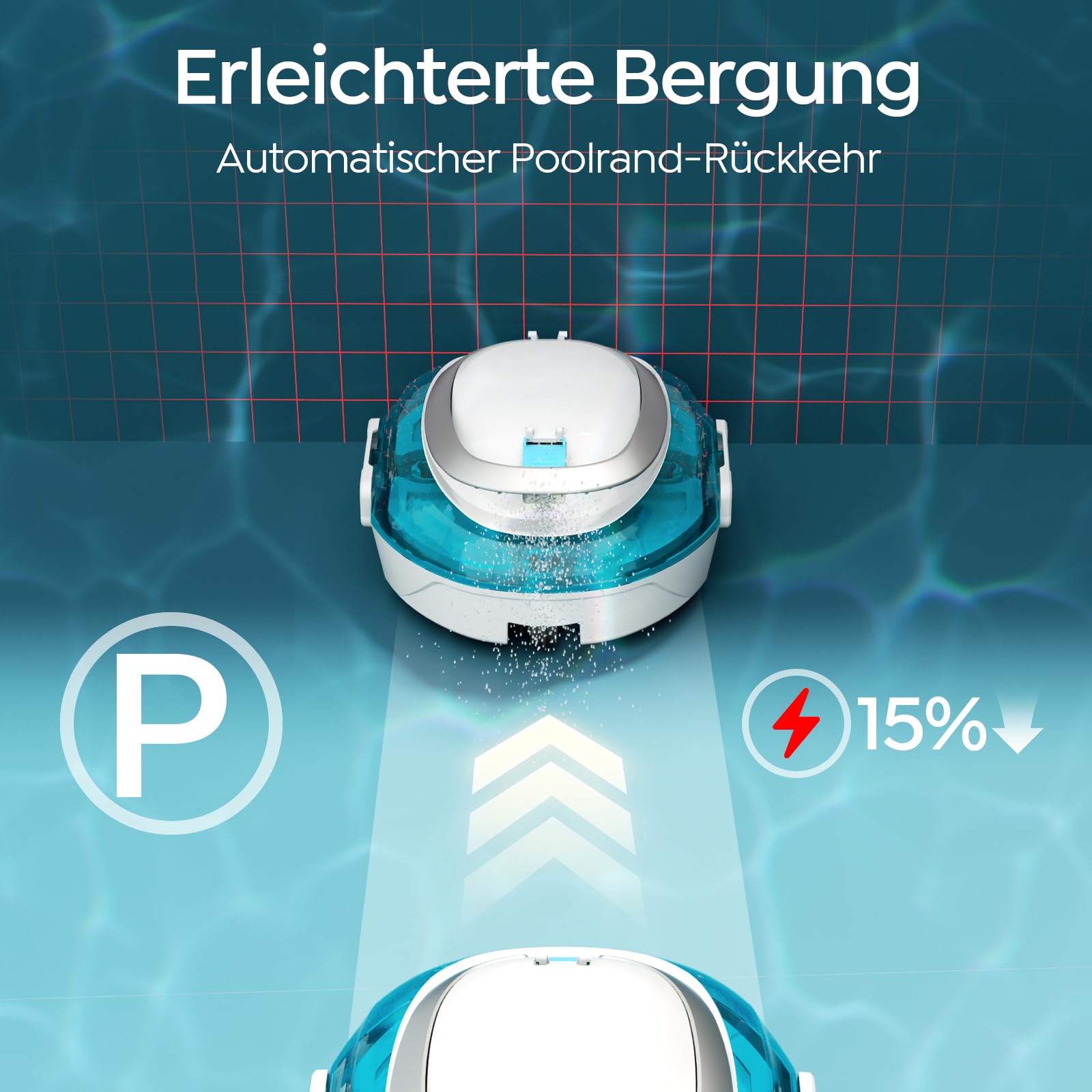 S2 Poolroboter, Kabelloser Poolsauger Akku, Doppelfiltersystem, 90 Min Laufzeit + 2,5H Schnellladung, Selbsteinpark Poolreiniger für Flachbodenpools bis 80 m²,Dual Motoren,Perlweißblau