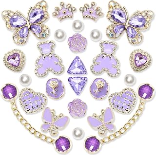 26PCS Bling Charms Set - Pearls, Resin Butterflies, Flowers & Sparkling Chains DIY Decoration Accessories for Girls & Women