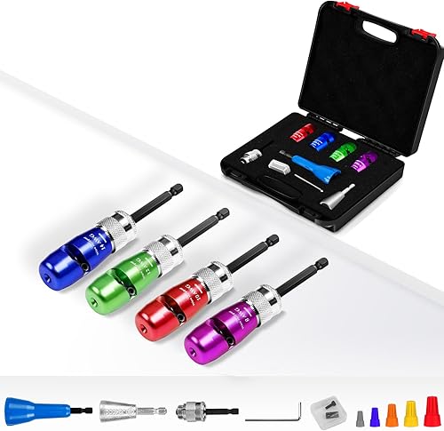 Miniatura 7 de Pelacables para taladro (14-12-10-8-6AWG), pelacables, incluye 5 pelacables, 2 torcidos de alambre y 5 tuercas de alambre, herramienta pelacables