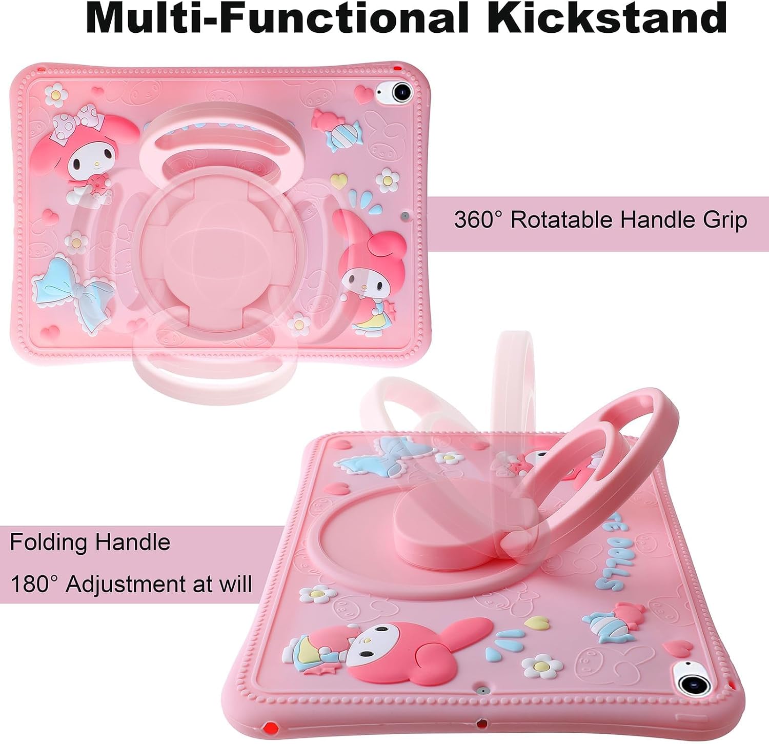 Kids Case for Samsung Galaxy Tab A9+ / A9 Plus 2023 & Tab A11+ / A11 Plus 2025 11 Inch, Cute 3D Cartoon Soft Silicone Cover with Stand & Strap, Protective Pink for Girls image 3