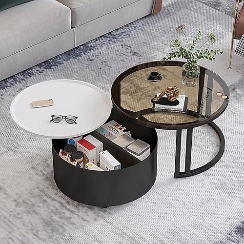 Miniatura 6 de Couchtisch Rund 2er Set, Kreativer Runder Couchtisch Aus Glas mit Metallrahmen, Mit Stauraum für Kleine Räume Wohnzimmer Schlafzimmer Balkone mit