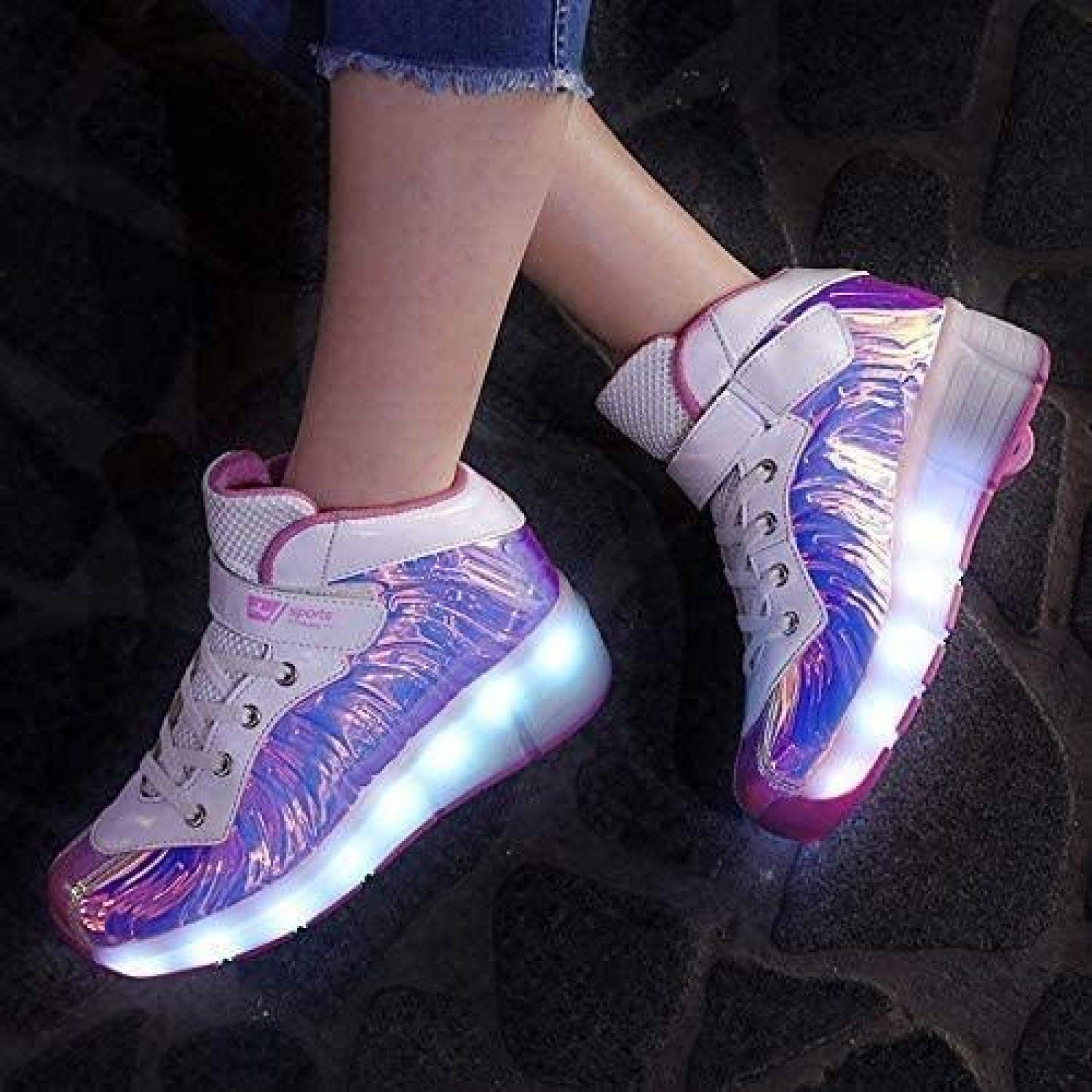 Zapatillas De Skate LED con Ruedas Dobles Zapatillas De Skate Zapatillas con Ruedas LED Niños Niños Niñas Gimnasia Al Aire Libre Zapatillas De Moda Técnica,Pink-35 EU