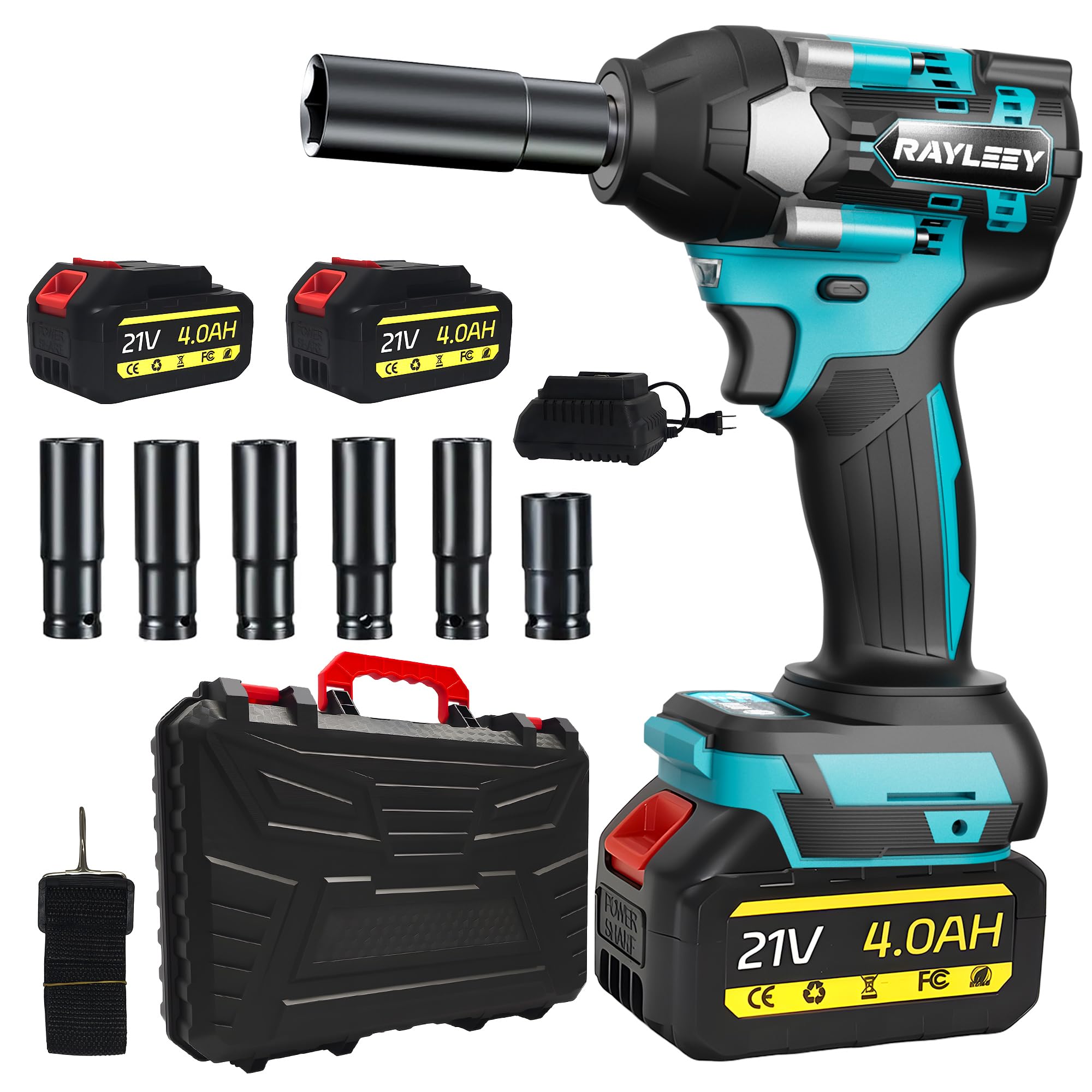 Cordless 1/2 Inch Impact Wrench,1000 N.m(740 Ft-lbs) Brushless High Torque Electric Impact Gun, 3000RPM Power Impact Driver, 2X 4.0AH Li-ion Battery,Charger & 6Pcs Sockets for Car Home DIY Furniture