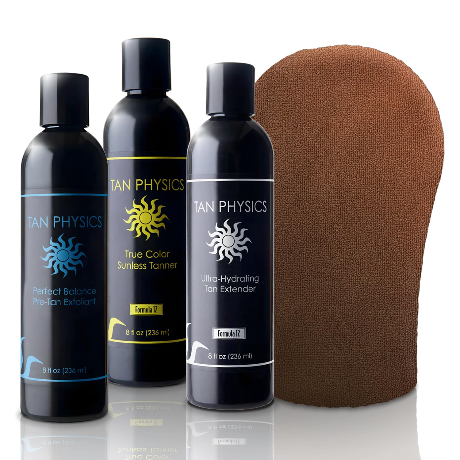 Tan Physics True Color Sunless Tanner, Exfoliator & Tan Extender 8oz with Tanning Mitt – Self-Tanning Lotion – Streak-Free, Natural Glow – Long-Lasting, Fast-Absorbing Formula